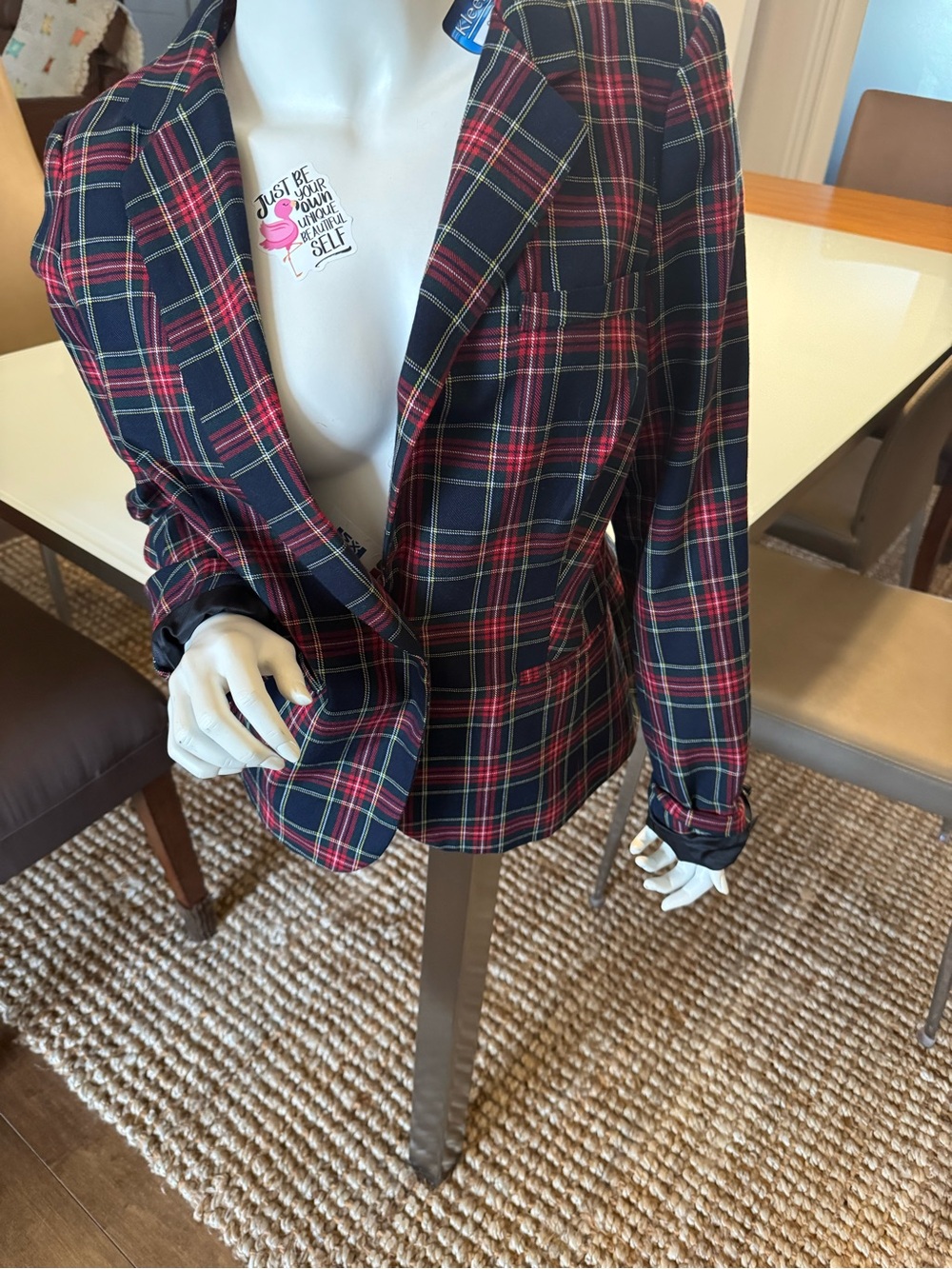 twik Navy and Red Plaid Blazer